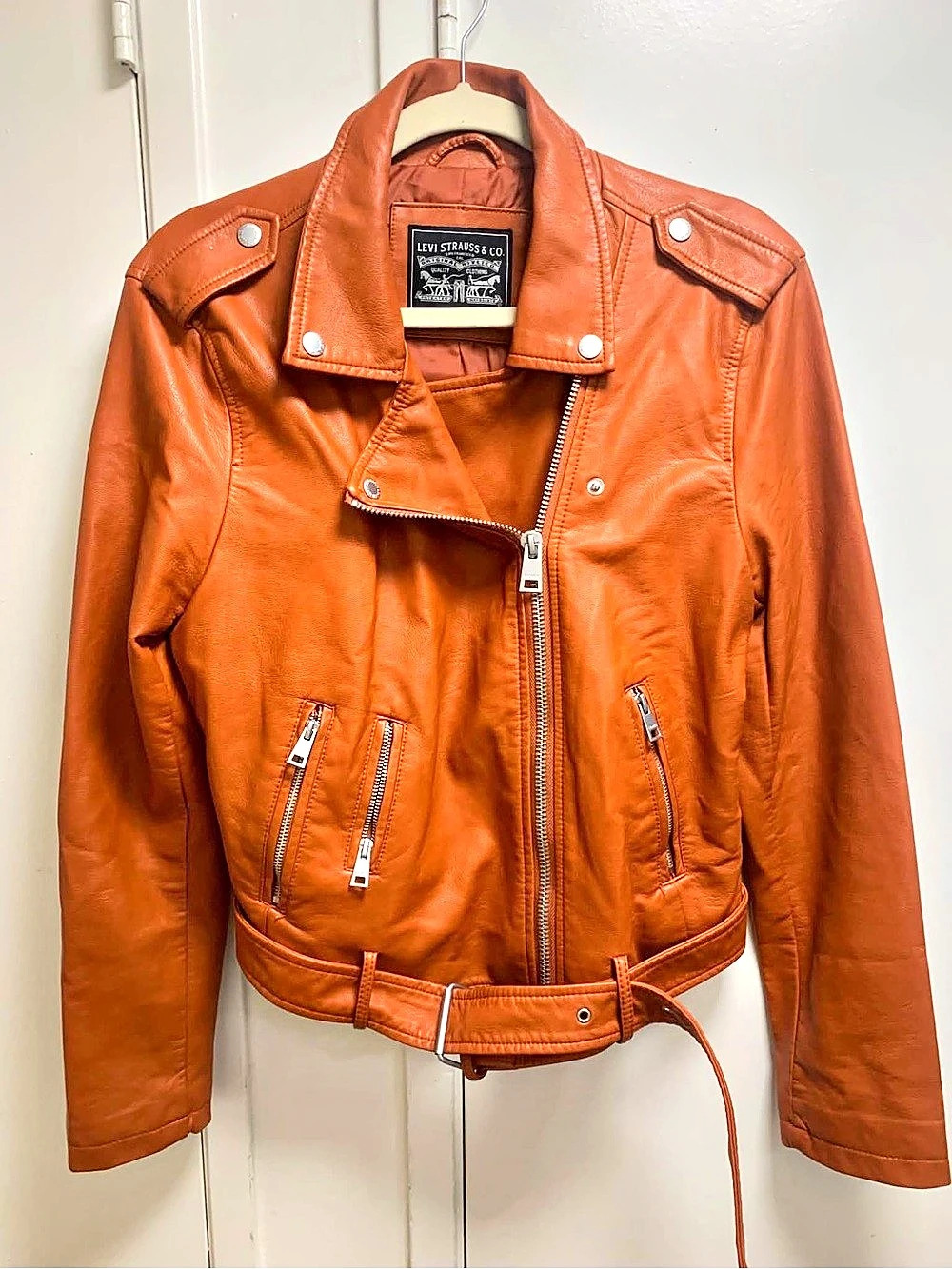 Levi Strauss & Co. Orange Leather Motorcycle Jacket Like New